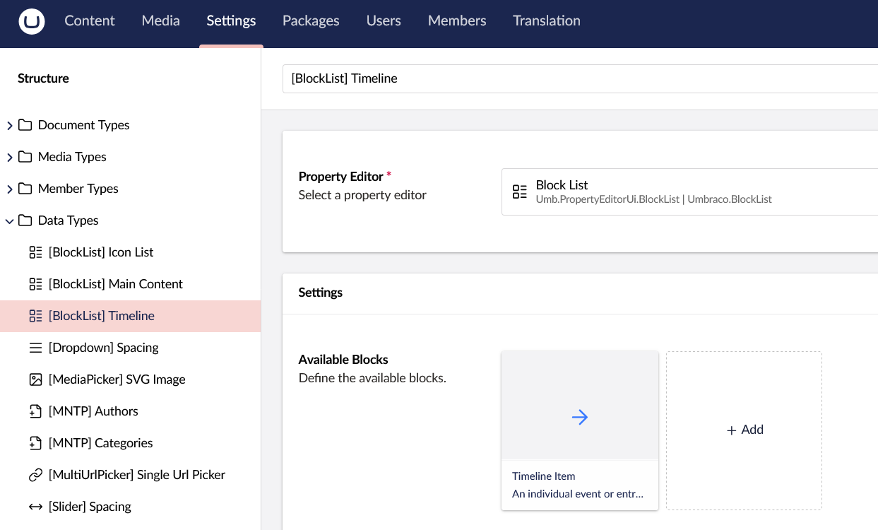 The [BlockList] Timeline datatype