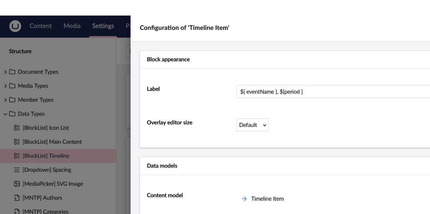 Setting the label of the Timeline Item