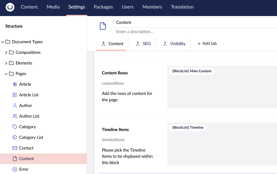 Adding the Property to the Content document type